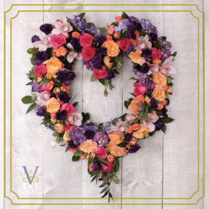 Tribute heart in pinks, purple and orange