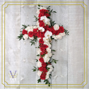 Bereavement Cross in red and white.