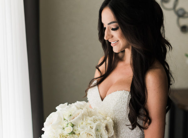 All White bouquet with garden roses