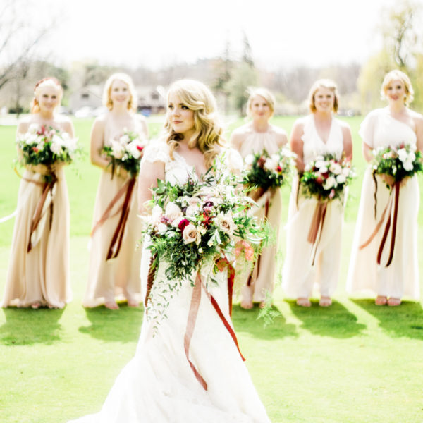 Whimsical wedding in champagne and burgandy
