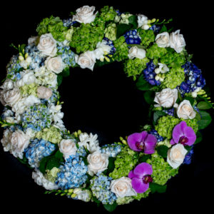 Floral Wreath white, green, purple and blue