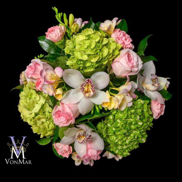 Pink Garden Roses with Hydrangea and Orchids